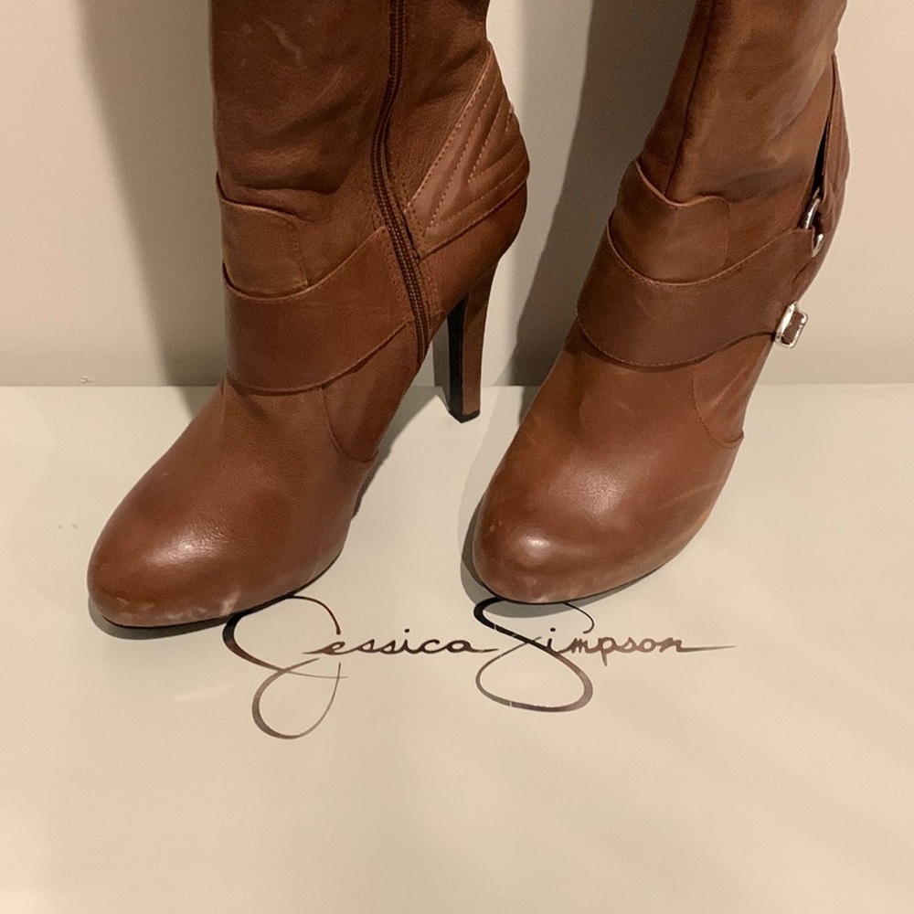 Jessica Simpson over calf brown boot